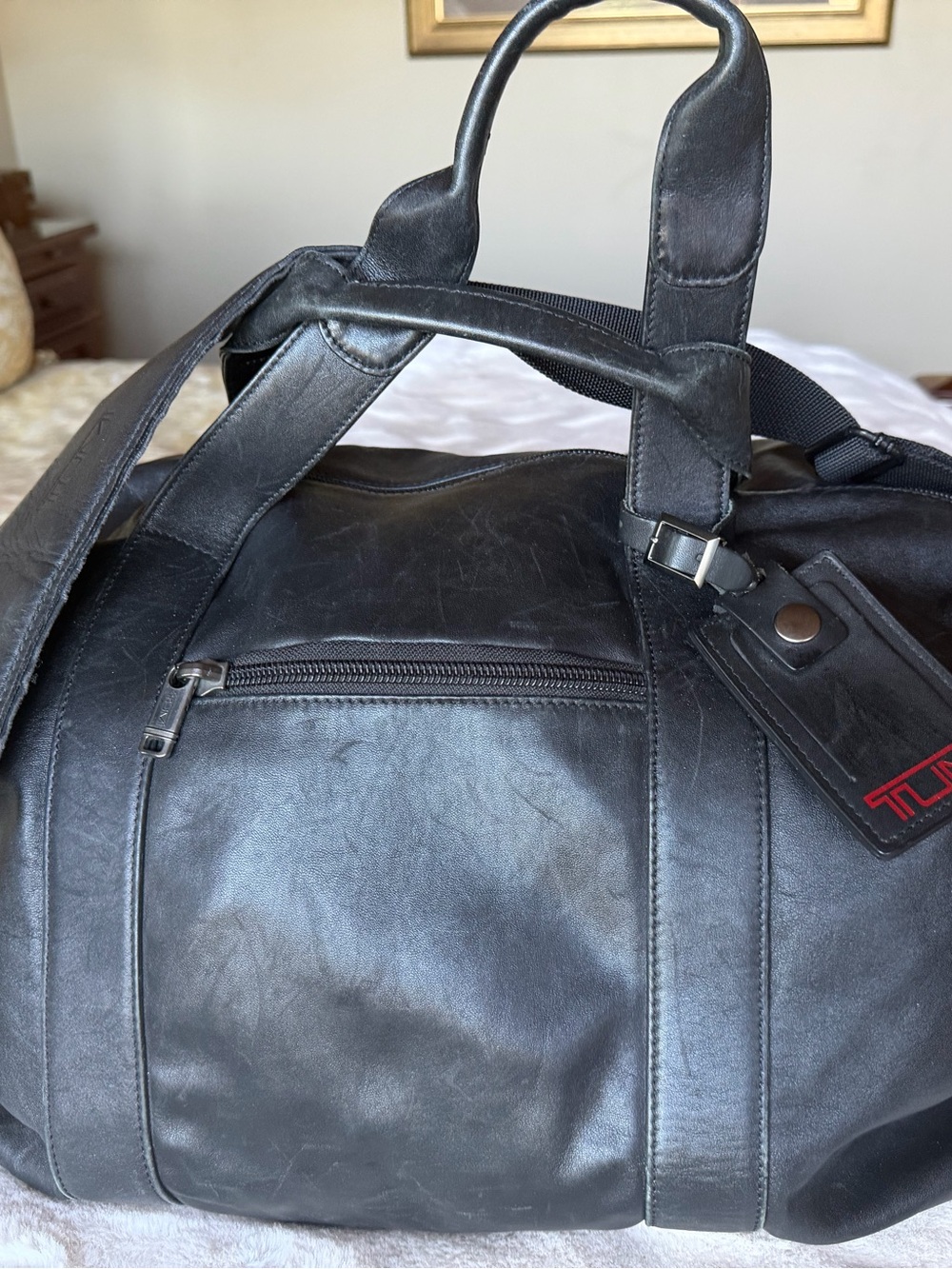 Tumi Black Leather weekender Duffel Bag